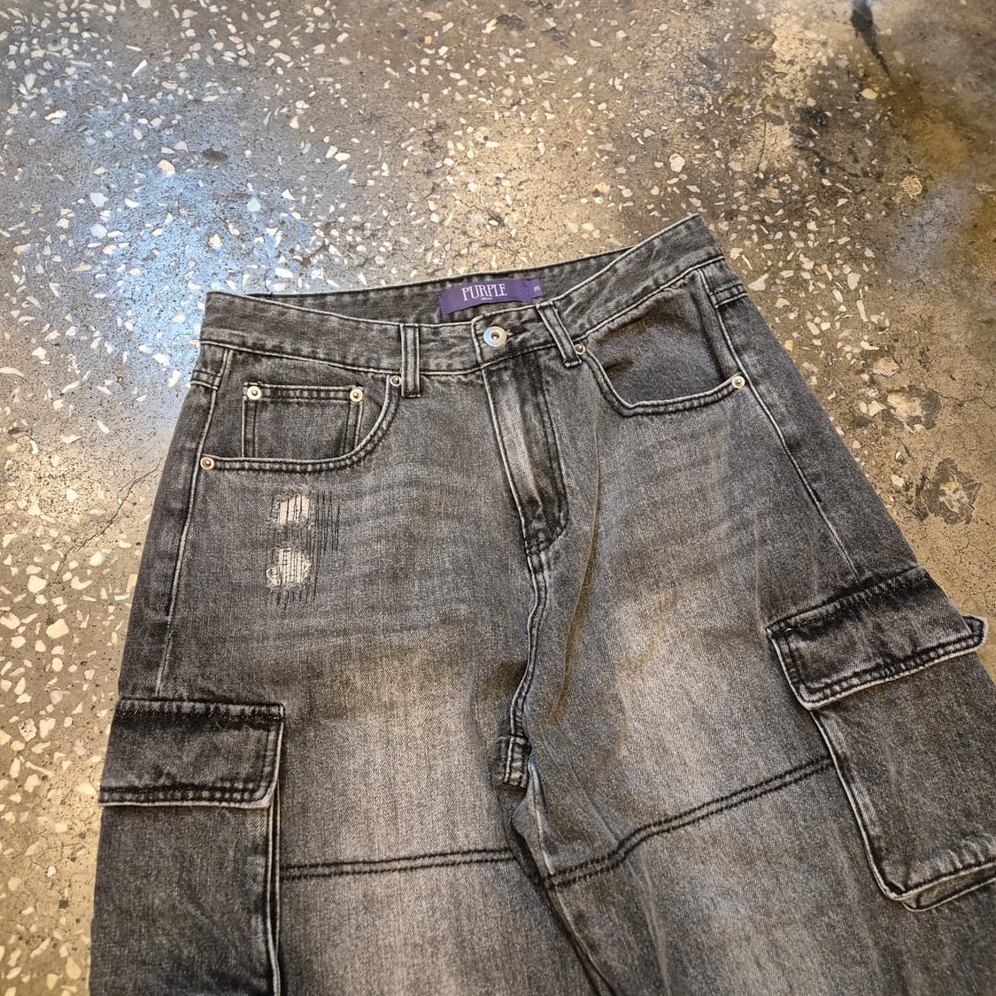 30인치 워싱그레이 새미와이드핏 카고데님팬츠  상품이미지5