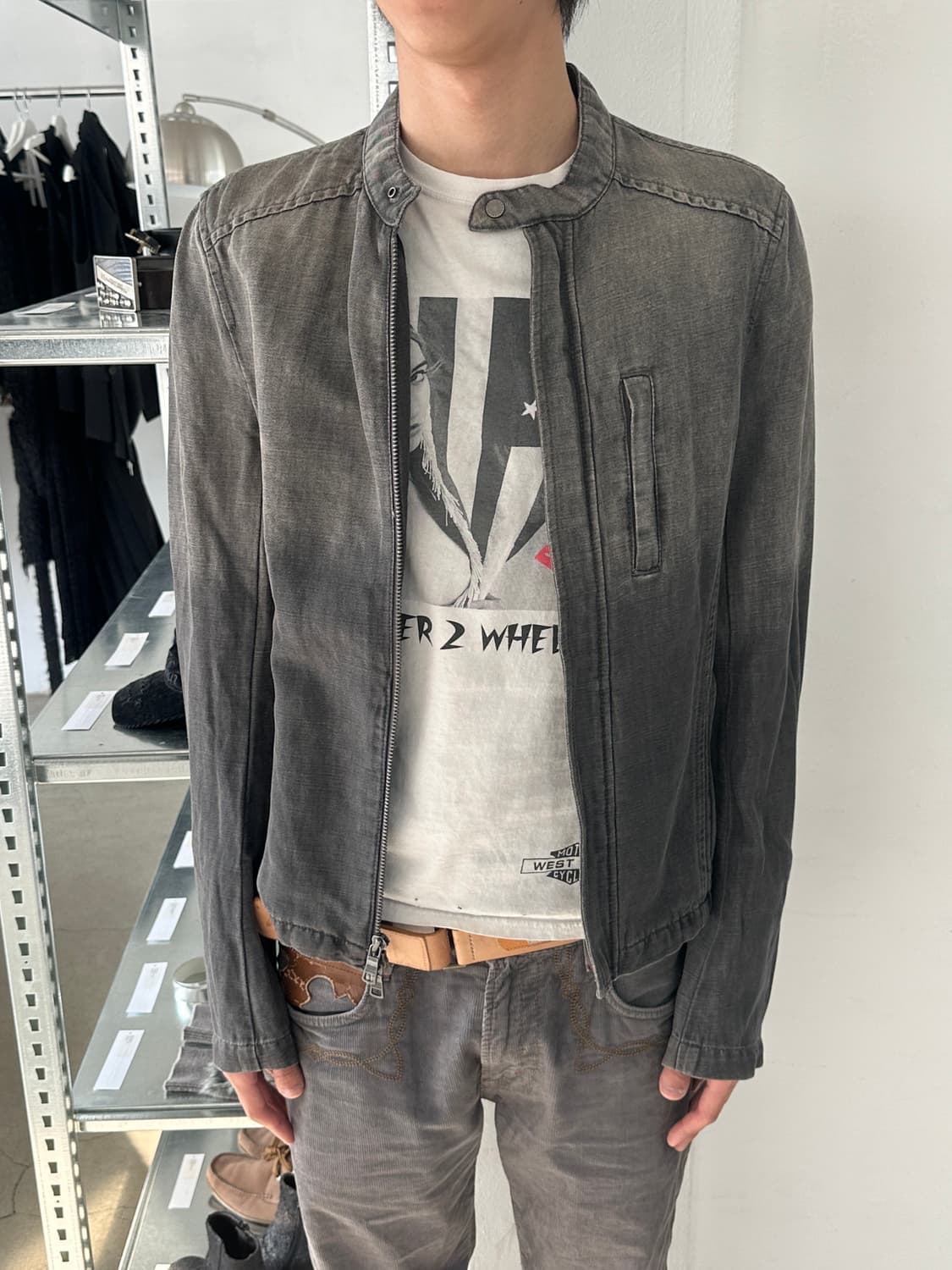 아르마니 투톤 그라데이션 데님 바이커 자켓 상품이미지3