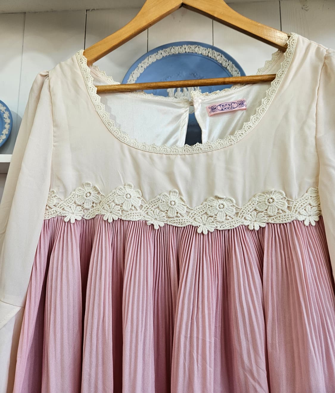 레이스 플리츠 배색 미니원피스 상품이미지3