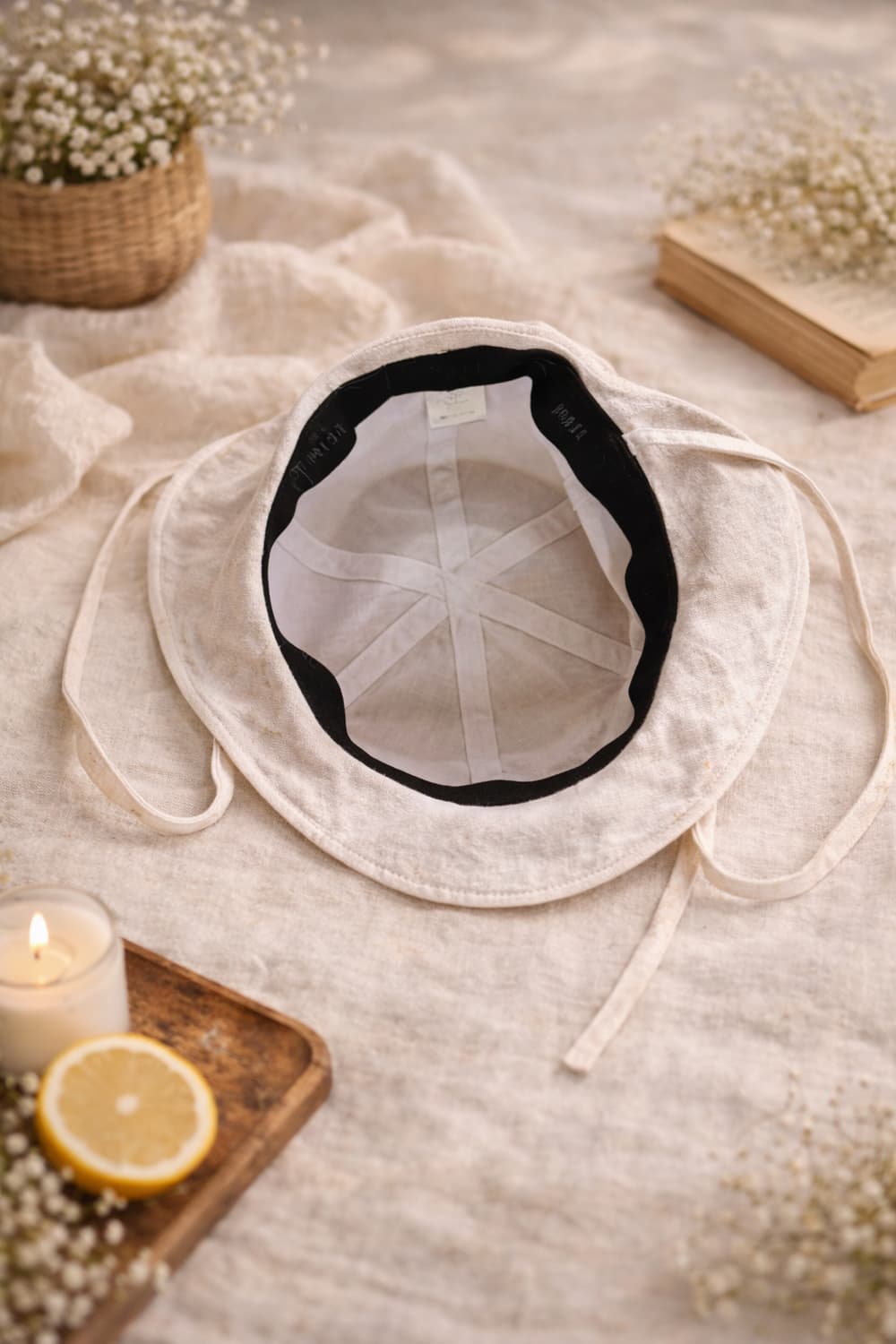 밀리티지 린넨 100% 리본 버킷햇 (라이트 베이지) 상품이미지4