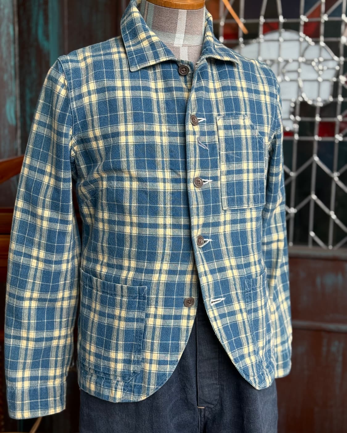 R.R.L 우먼스 플래드 인디고 코튼-린넨 자켓 인디고/크림 3 상품이미지8