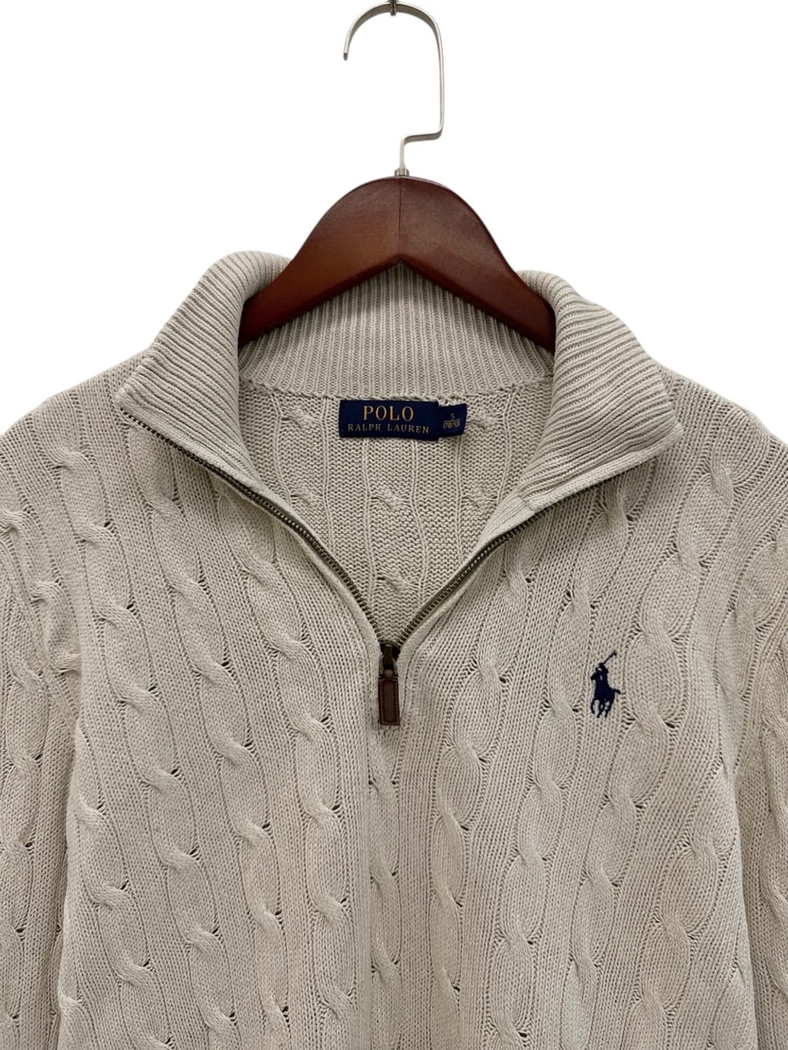 폴로 반집업 꽈배기 케이블 니트 아이보리 (S) 상품이미지2