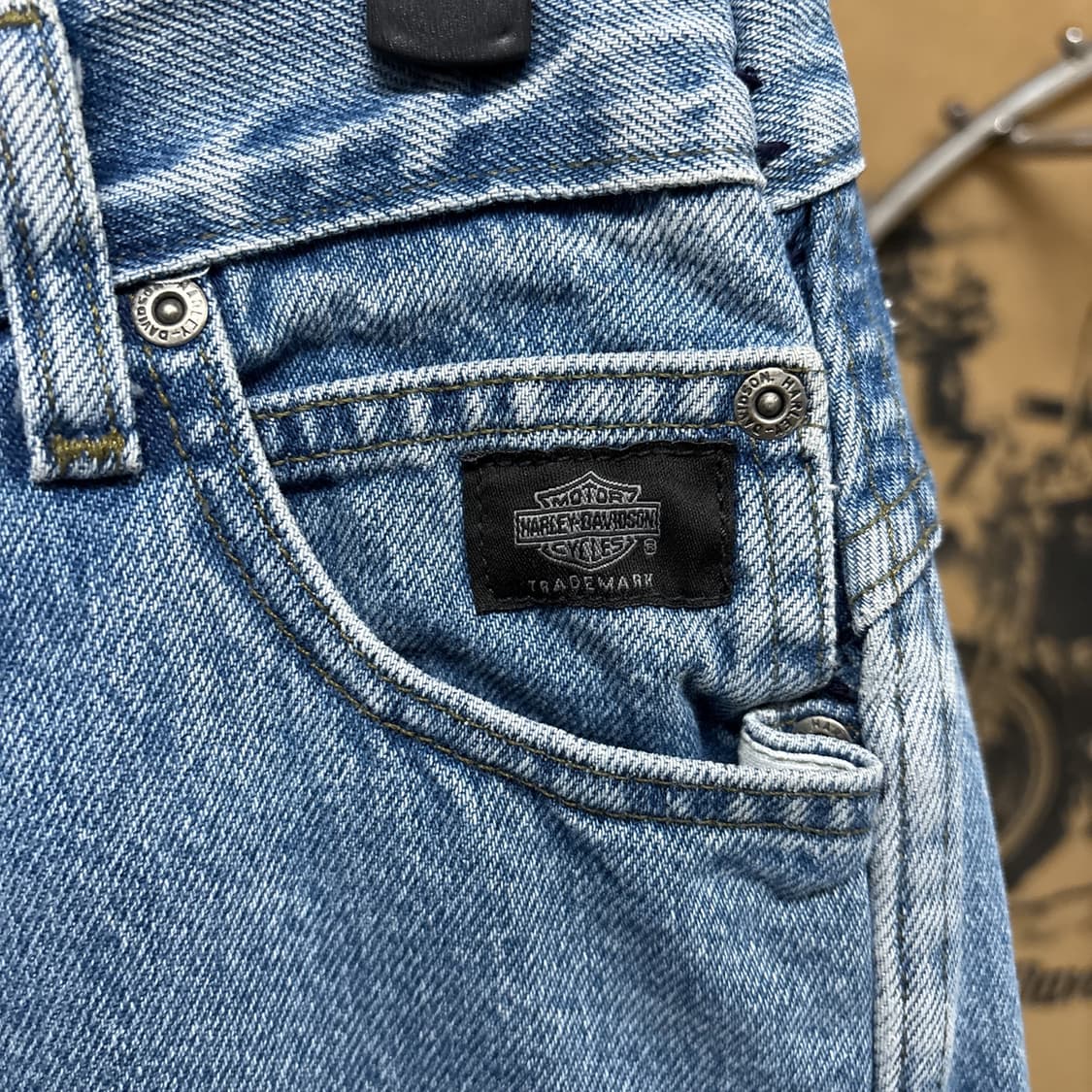 00s 할리데이비슨 클래식핏 컷오프 커스텀 데님팬츠 레더탭 N898   상품이미지5