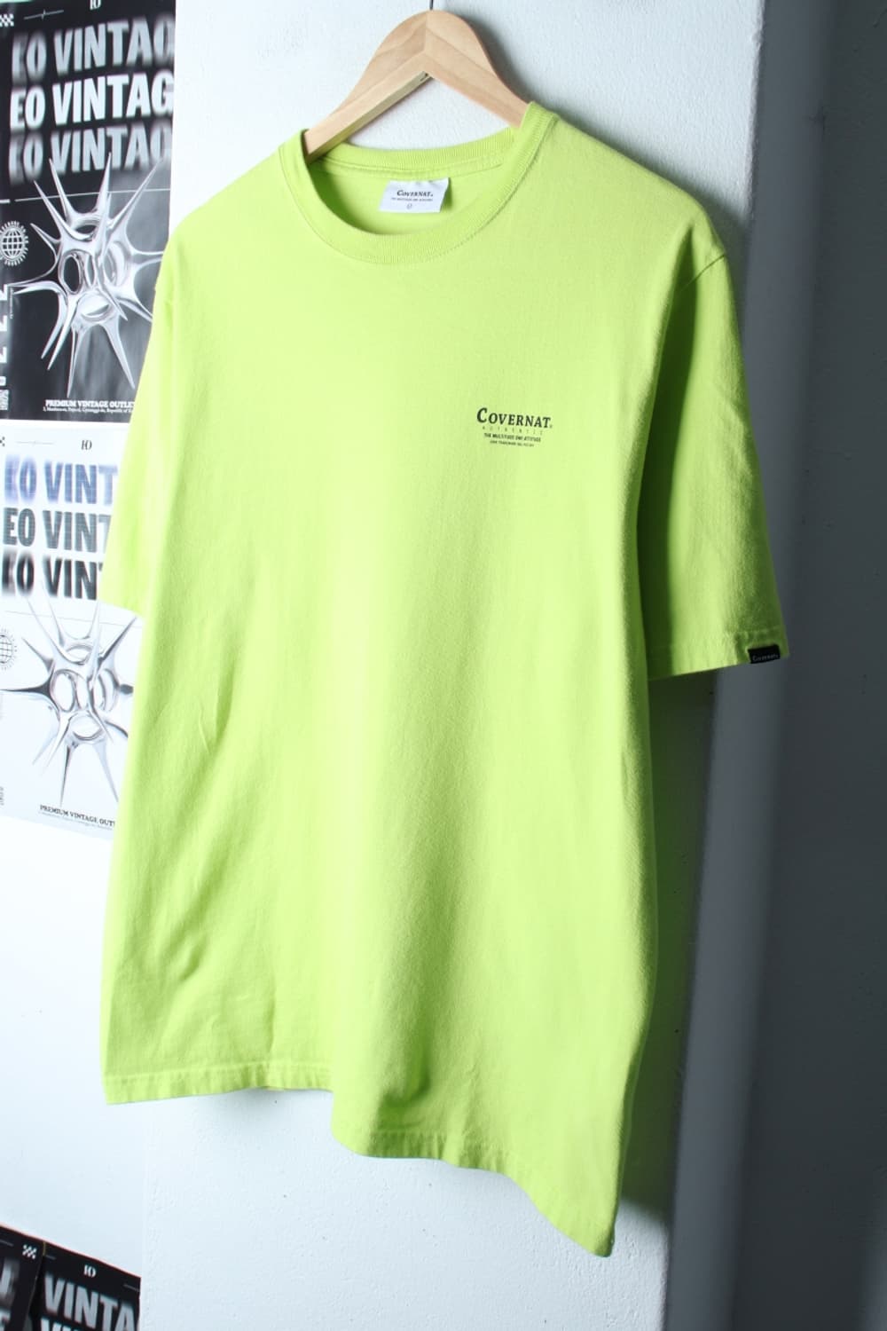 (L-XL) 커버낫 반팔 티셔츠 형광그린 백로고 올드스쿨-7B5E 상품이미지1