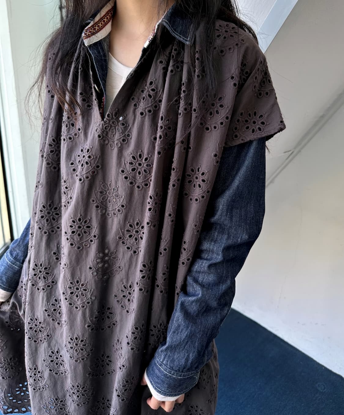 Punching design stitch cotton onepiece 상품이미지3