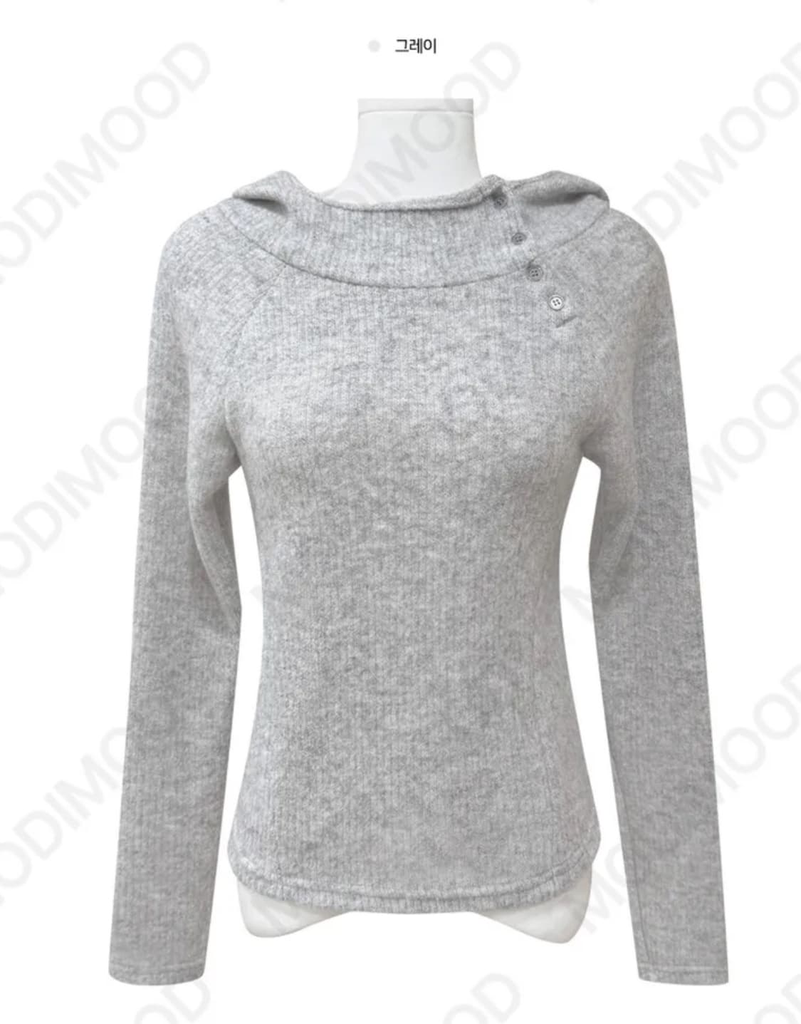 모디무드 후린 기모 하이넥 골지 후드 니트 그레이, 베이지, 차콜 상품이미지5