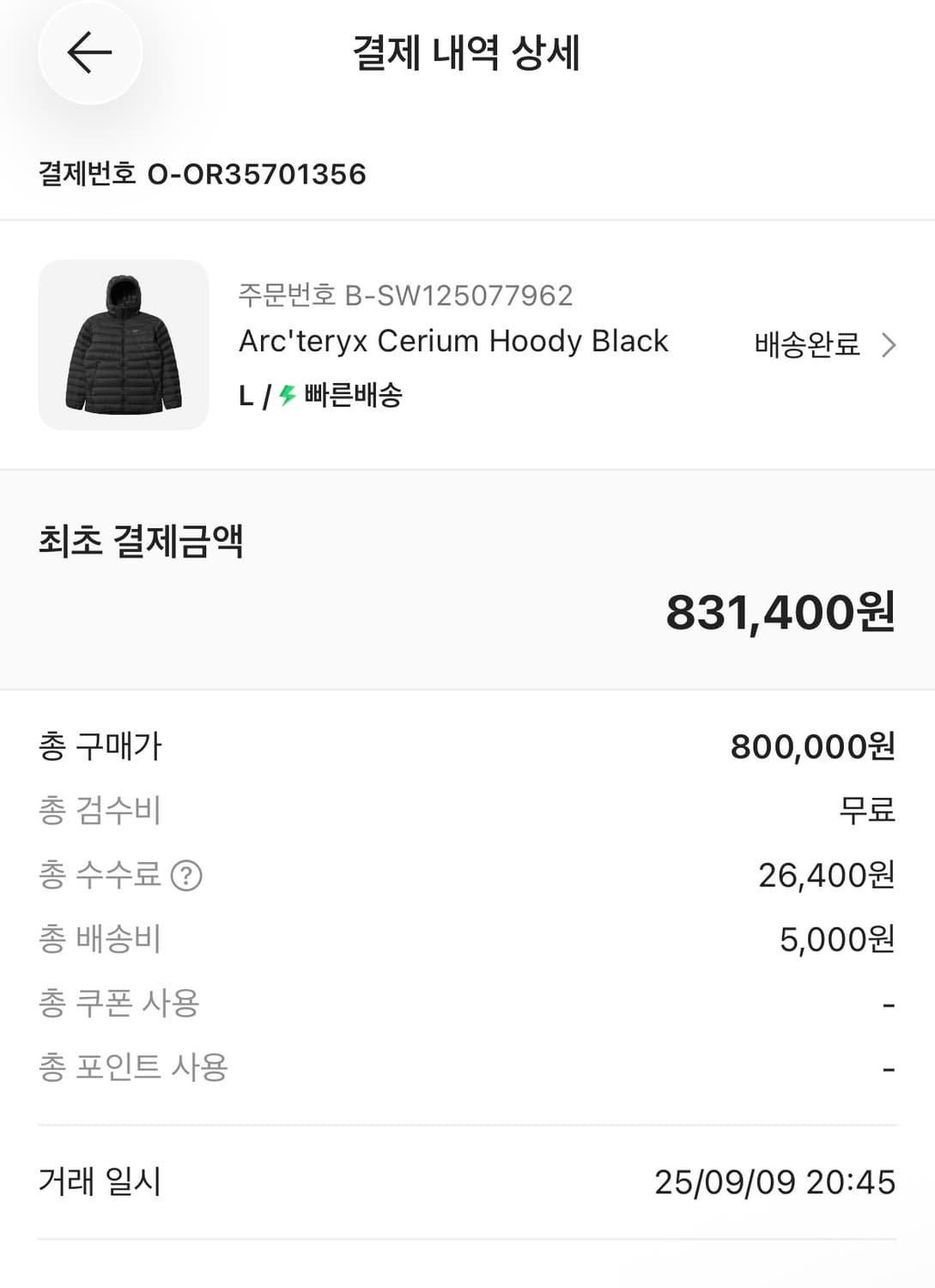 25fw 아크테릭스 세륨 후디 블랙 L 상품이미지8