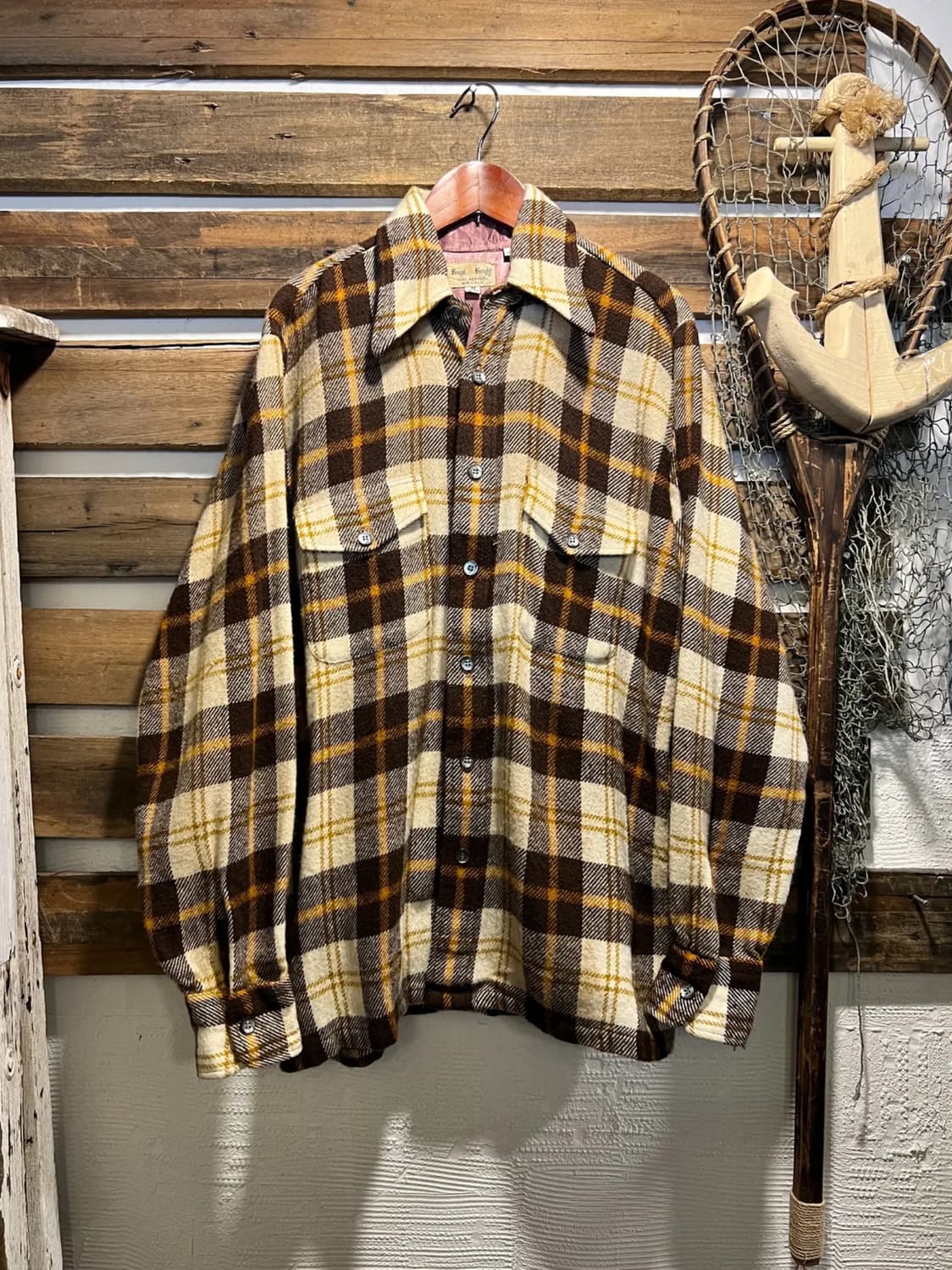 [M]70's Made in USA 브라운 타탄체크 플란넬 셔츠 상품이미지1