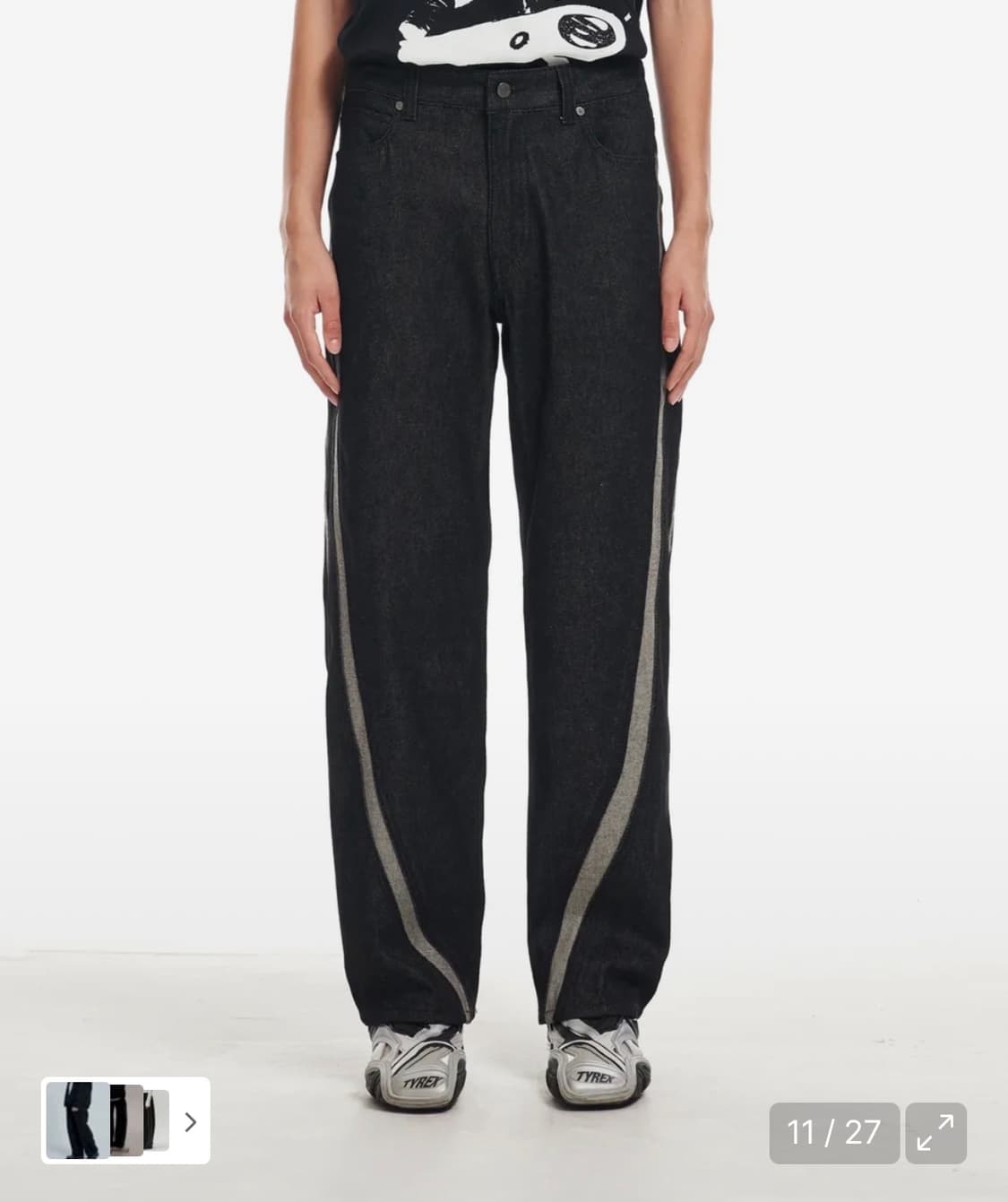 [46] 애드오프 웨이브 컬 라인 와이드 데님 팬츠 블랙 상품이미지1