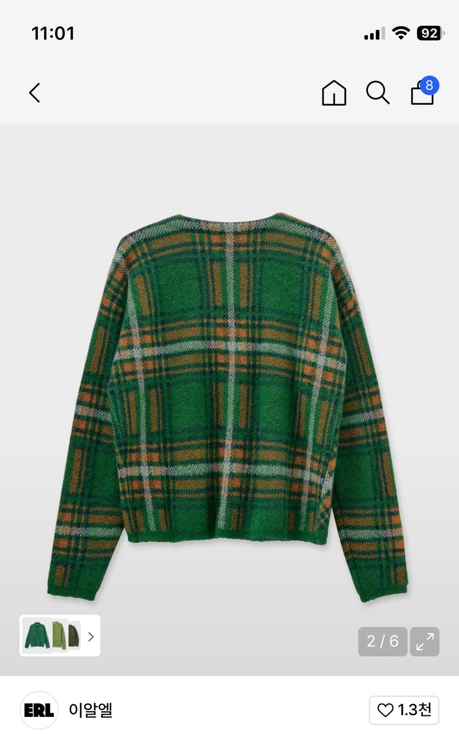 (~11/22) ERL 체크 오픈 가디건 L 새상품 상품이미지2