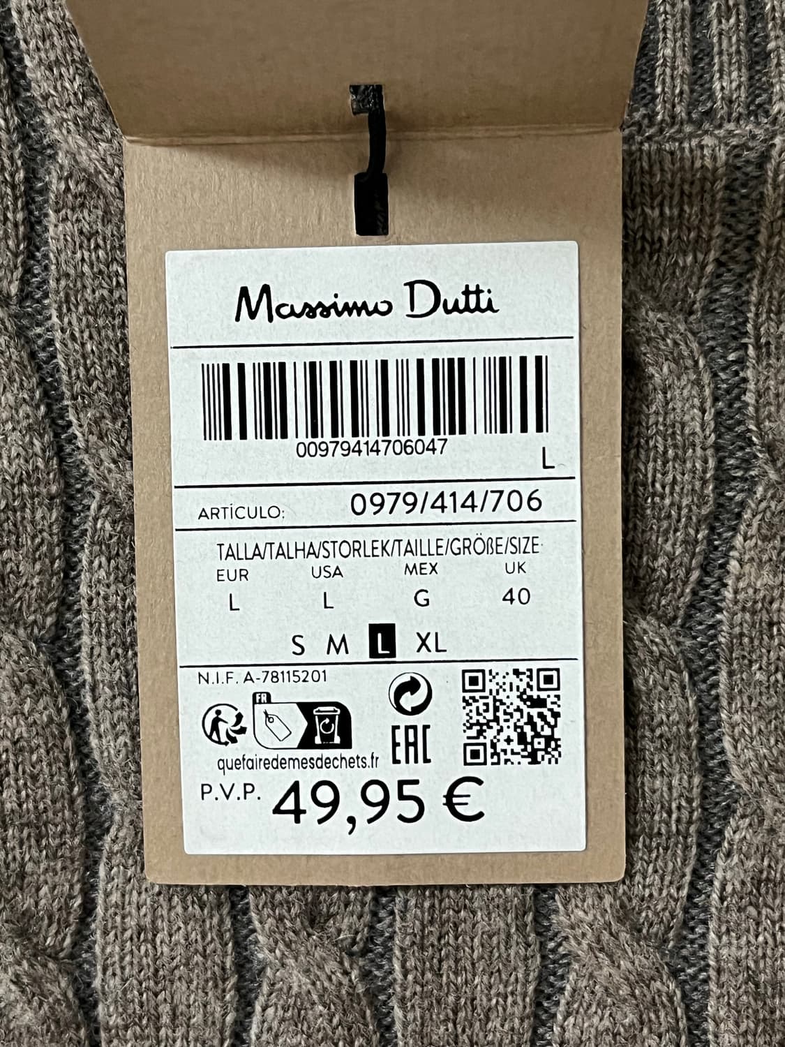 Massimo Dutti 마시모두띠 남성 케이블니트 L 상품이미지3