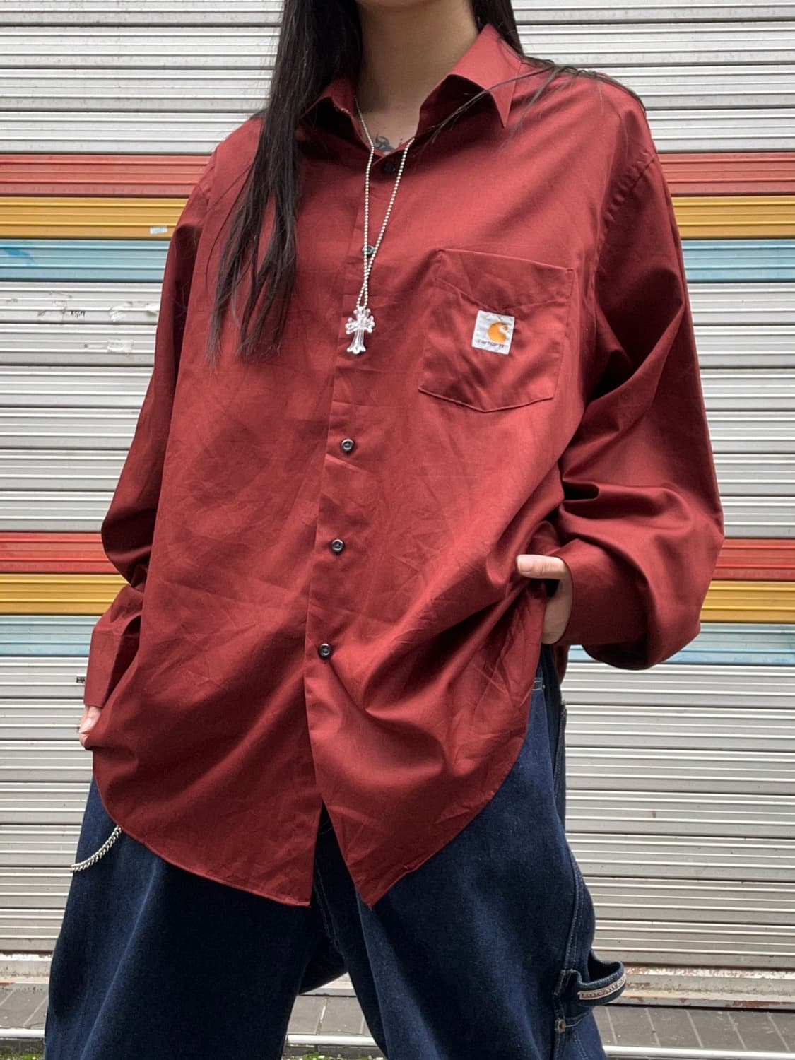 CARHARTT 버건디 원포켓 오버핏 셔츠 상품이미지1