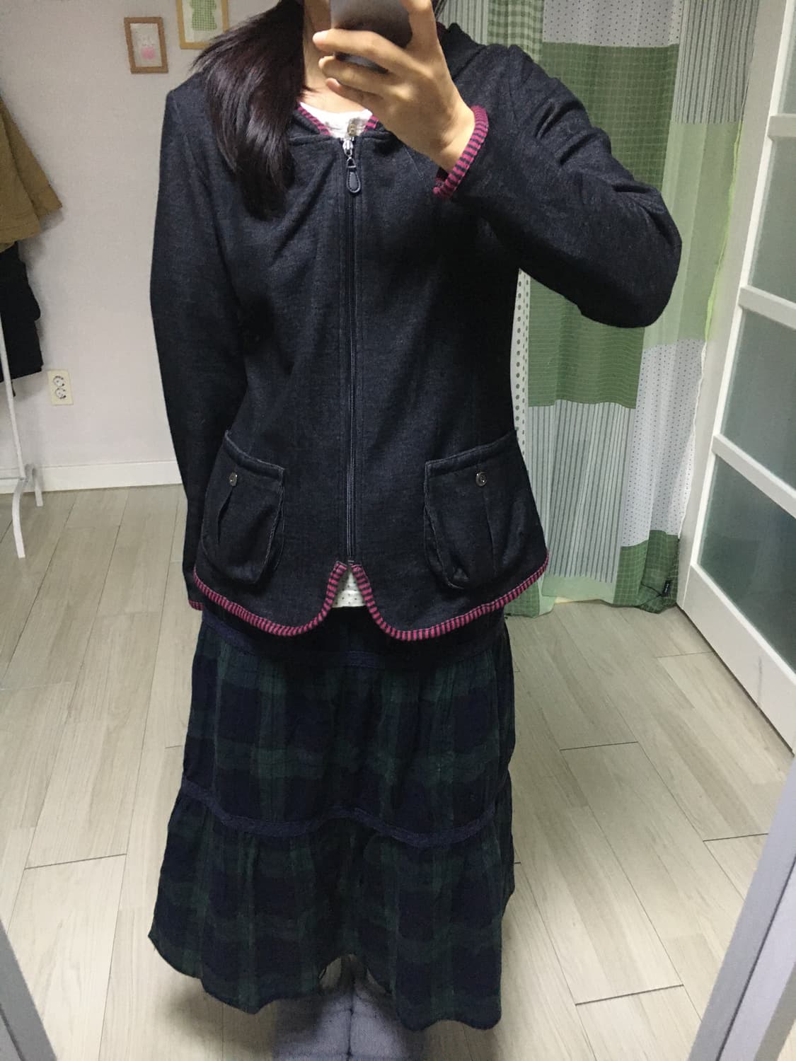 흑청 배색 후드 집업 상품이미지7