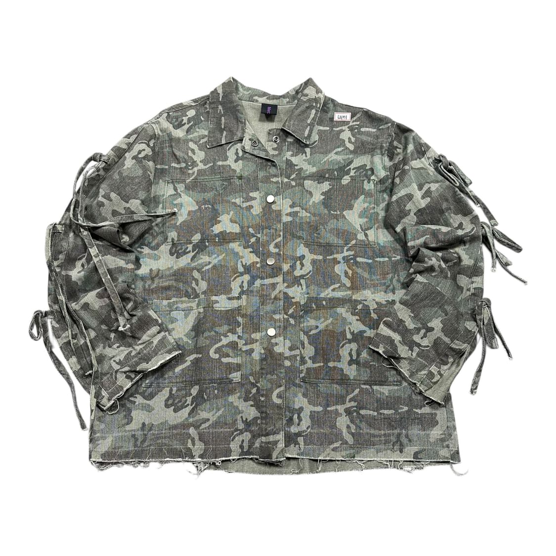 ✨ (바배) 빈티지 카모 소매 리본 데님 셔츠 자켓  상품이미지1