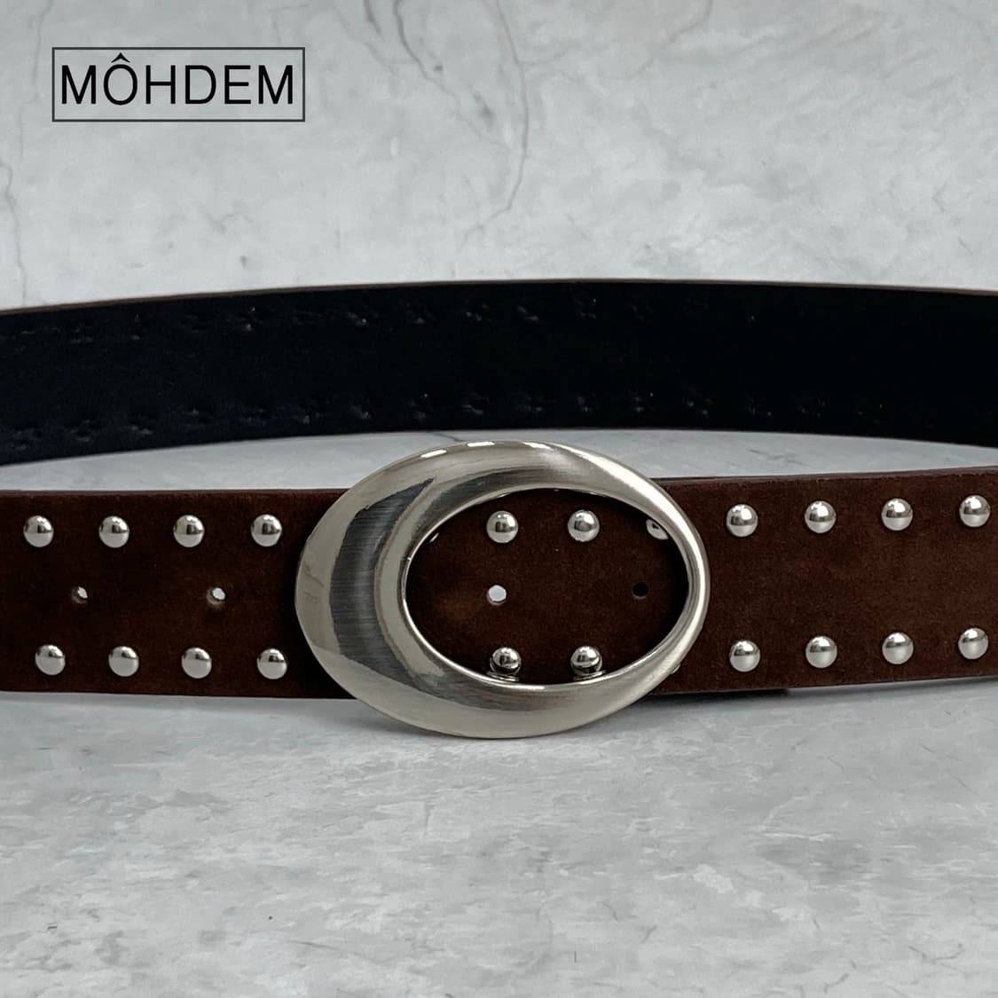 [Unisex] 오클 라운드 스터드 찡 벨트 브라운 상품이미지2
