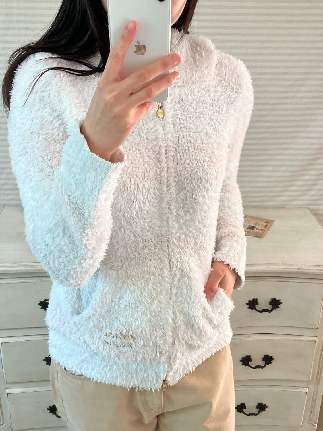 jpn vintage 화이트 후드 플리스 y2k 스트릿 갸루 펑키 상품이미지3