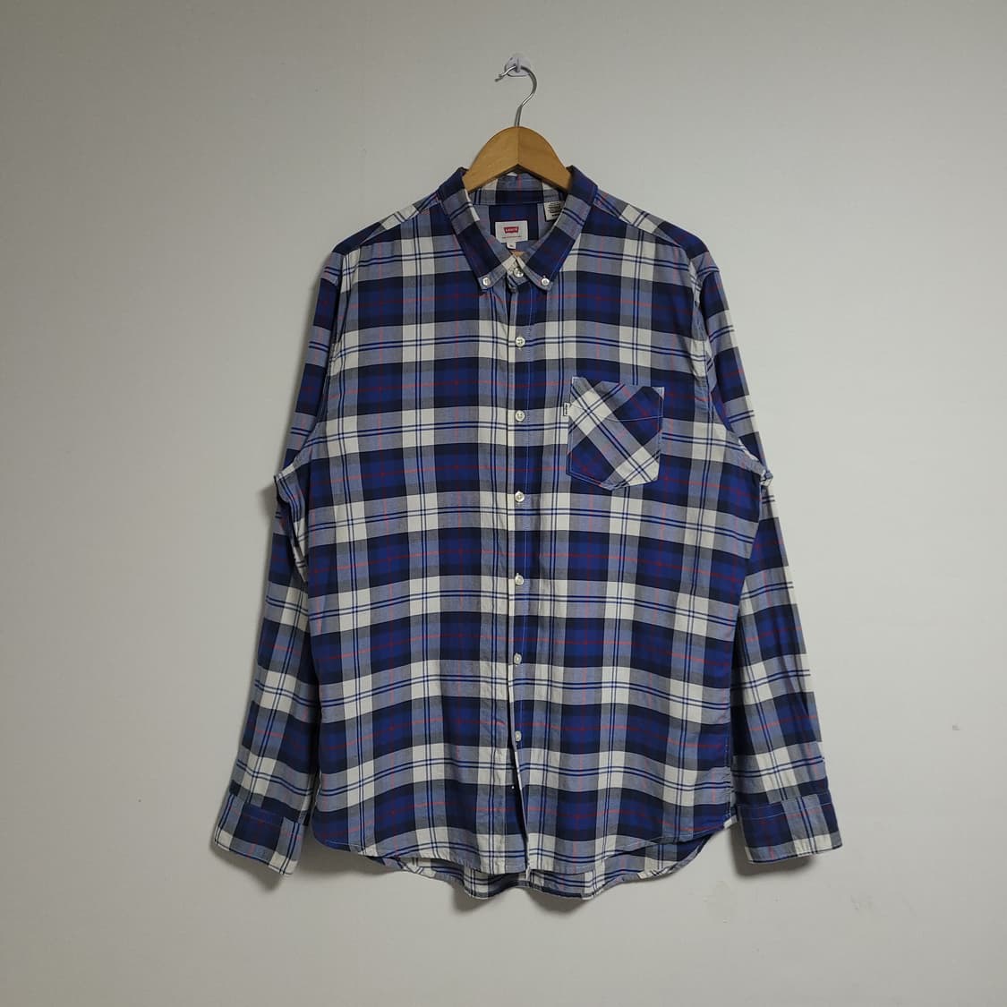 (XL) LEVI'S 리바이스 블루 체크 셔츠 남방 화이트 택 상품이미지1