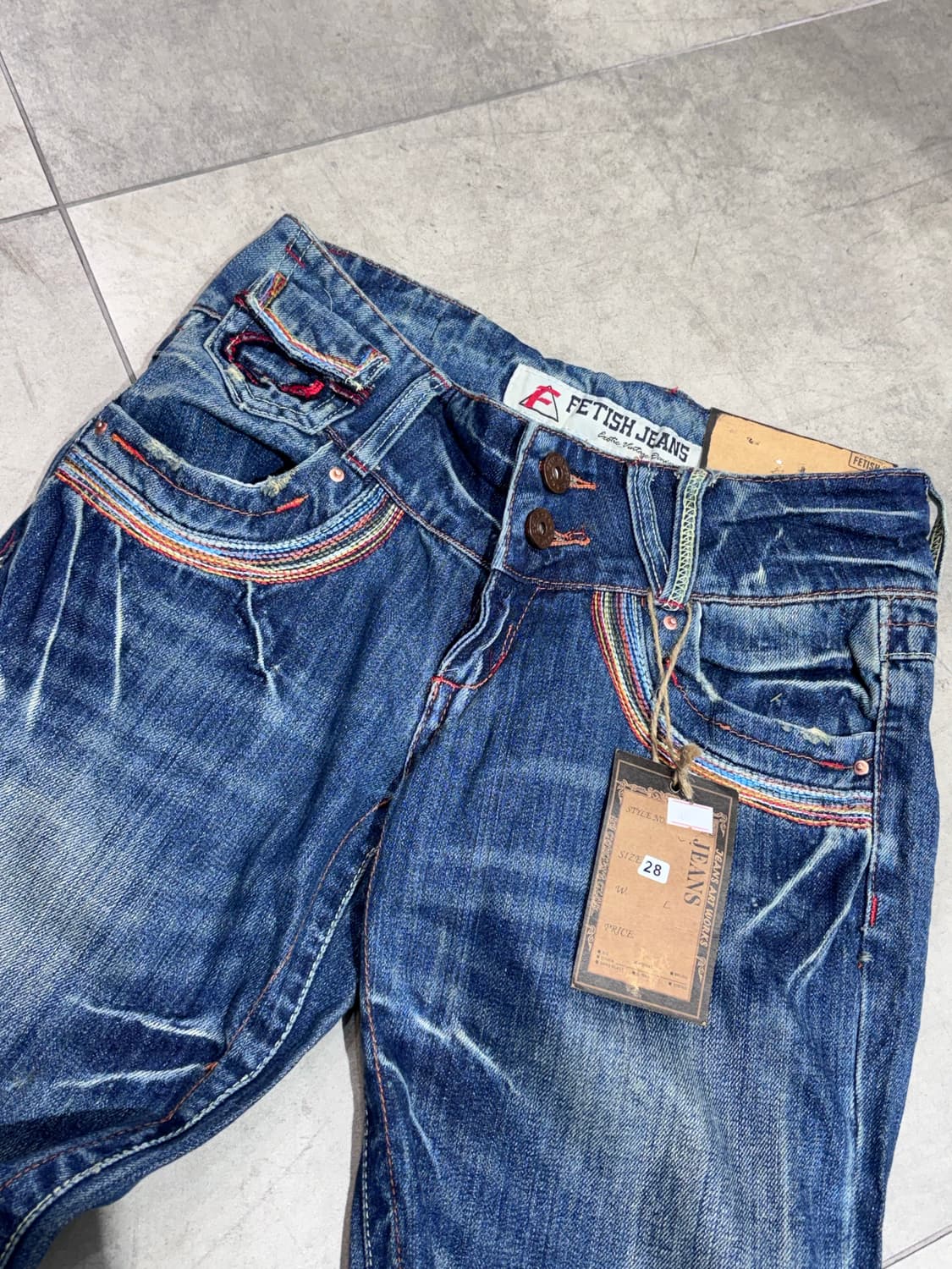 Fetish Jeans 빈티지 스티치 워싱 투버튼 와이드 데님 팬츠 바지 상품이미지4