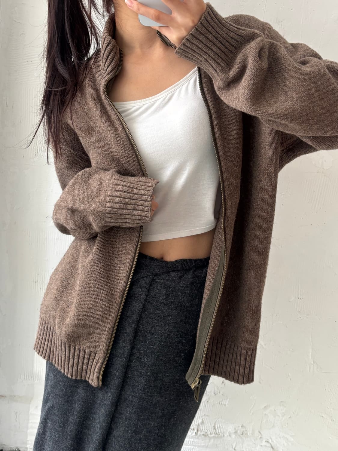 GAP 갭 브라운 컬러 니트 풀 집업 상품이미지1