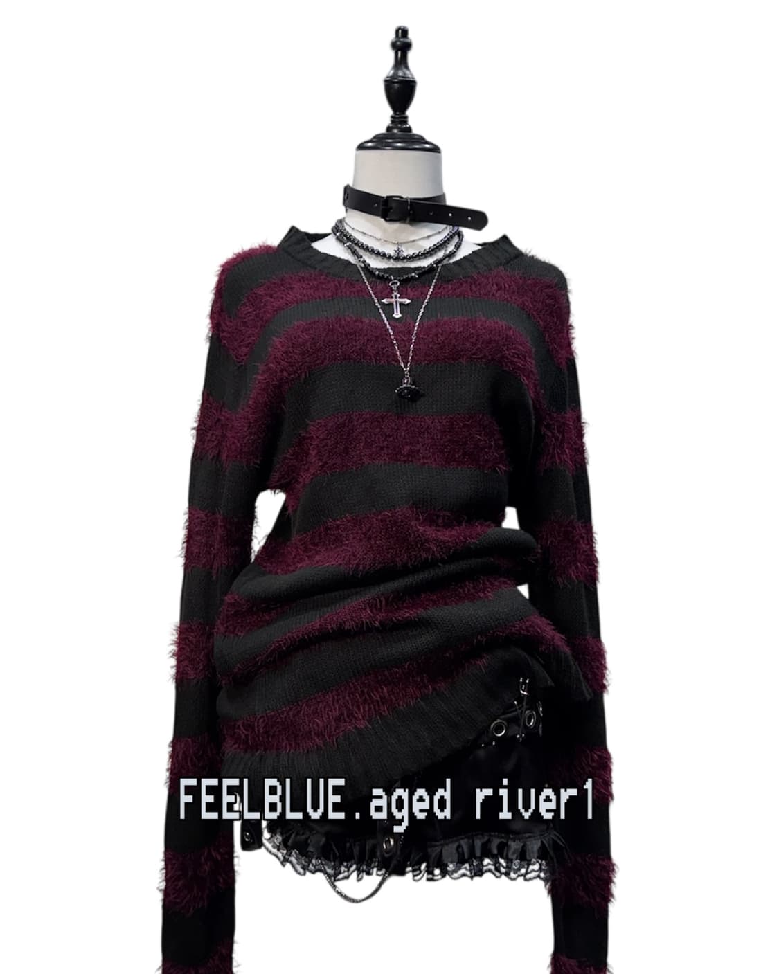 Burgundy & Black Stripe Knit 상품이미지1