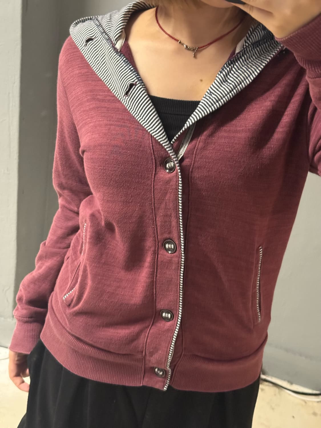 inner stripe button hood zip-up 상품이미지2