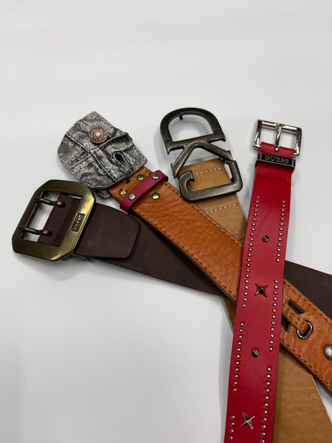 GUESS 게스 빈티지 레드 스터드 레더 벨트 상품이미지6