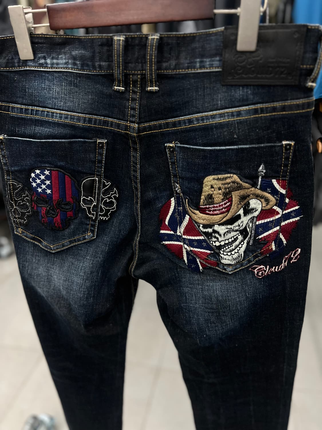 카우보이 스컬 자수 워싱진  상품이미지4