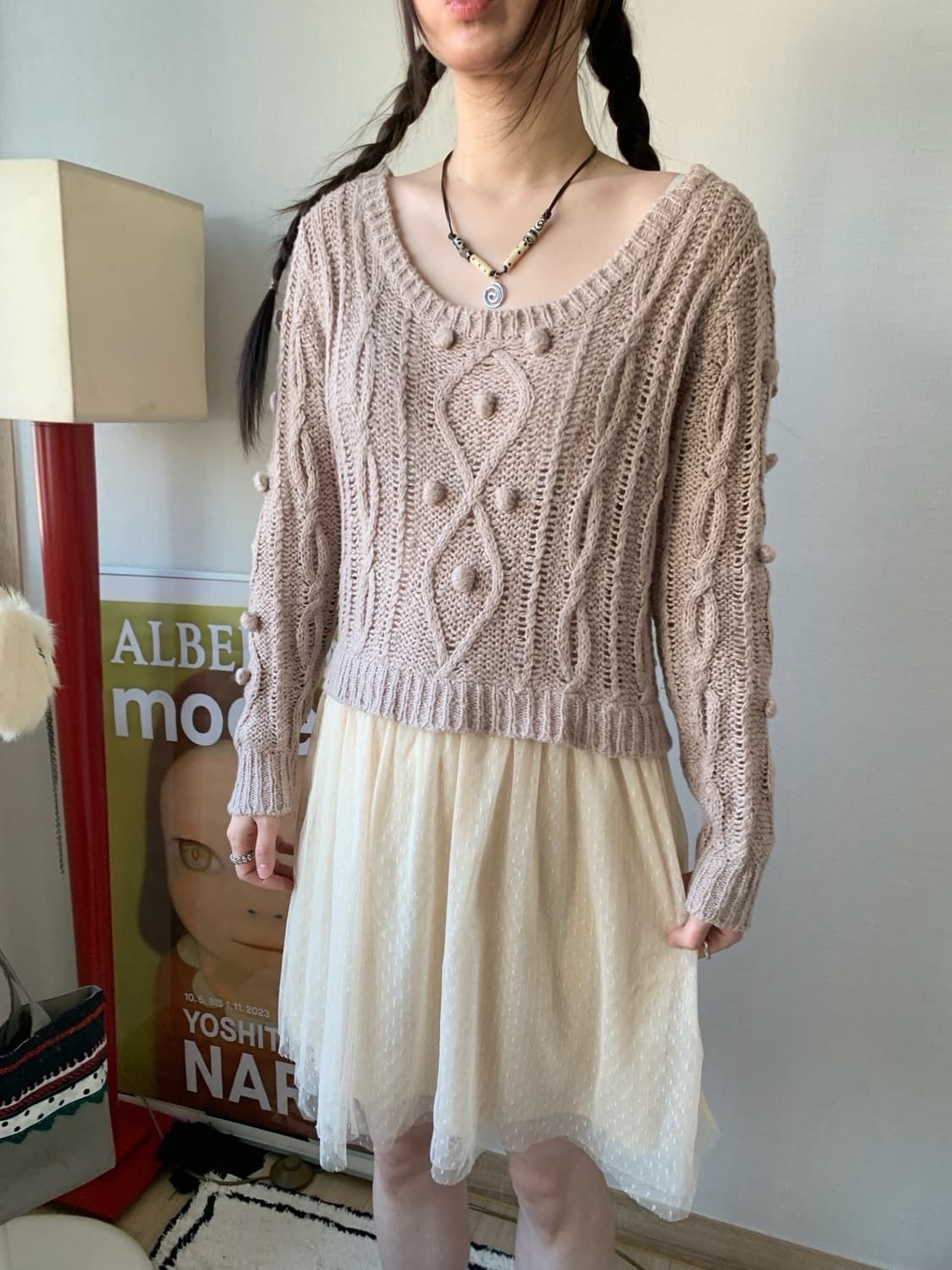 pompom.. lace knit dress 상품이미지2
