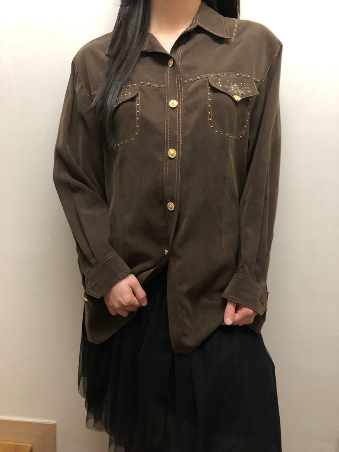 빈티지 브라운 오리엔탈 스터드 셔츠 상품이미지3