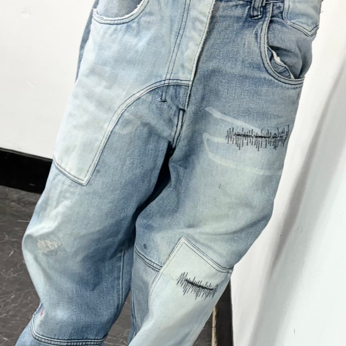 후부 패치워크 와이드 데님 팬츠 상품이미지3