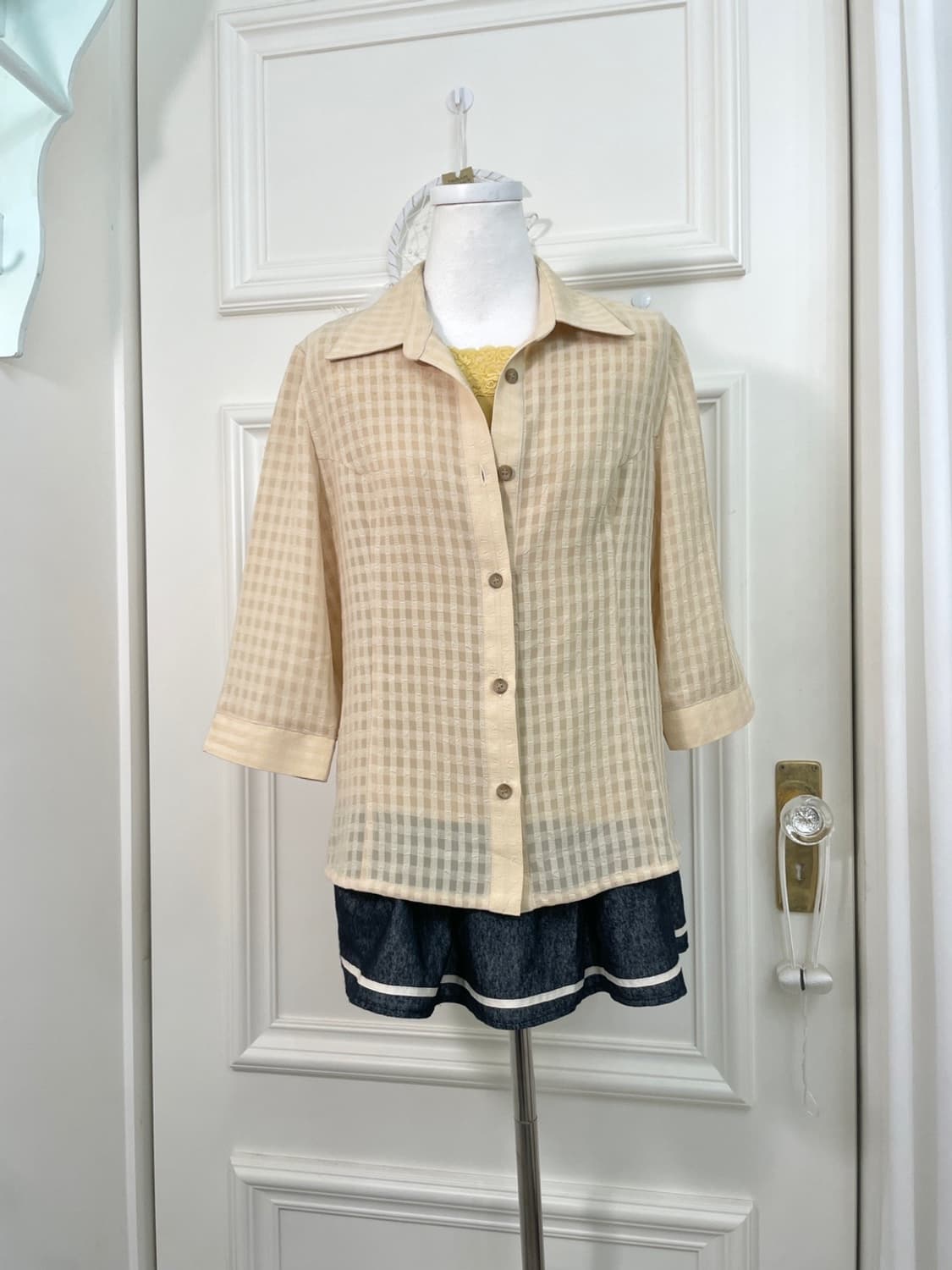 butter yellow check summer jacket(size-M 상품이미지2