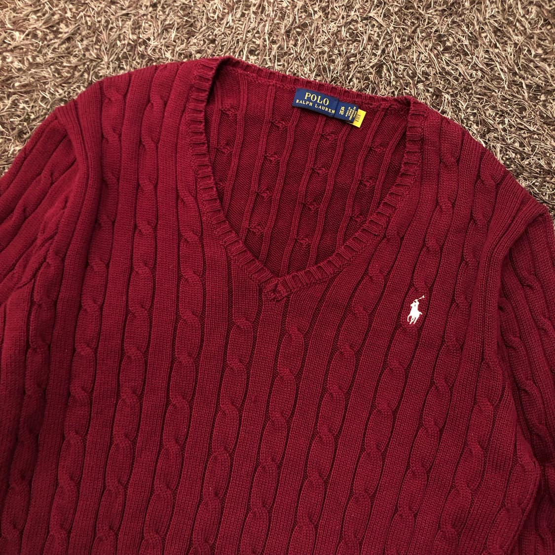 폴로 랄프로렌 브이넥 케이블 버건디 니트 상품이미지3