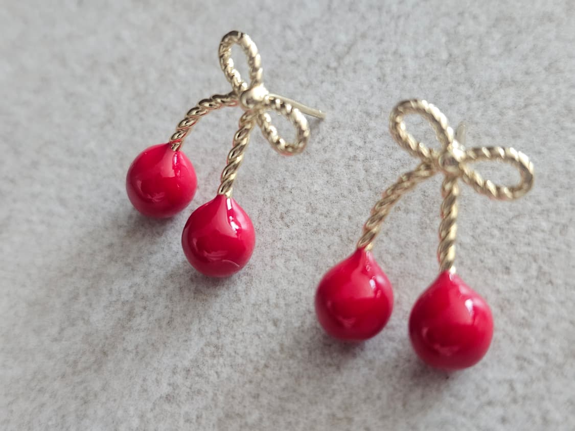 고급스러운 체리 리본 귀걸이 상품이미지3