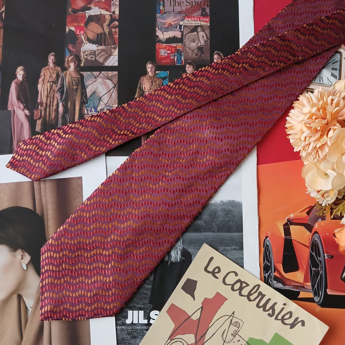 짐톰슨 실크 레드 자카드 패턴 넥타이 9.6cm A+등급 A19779 상품이미지5