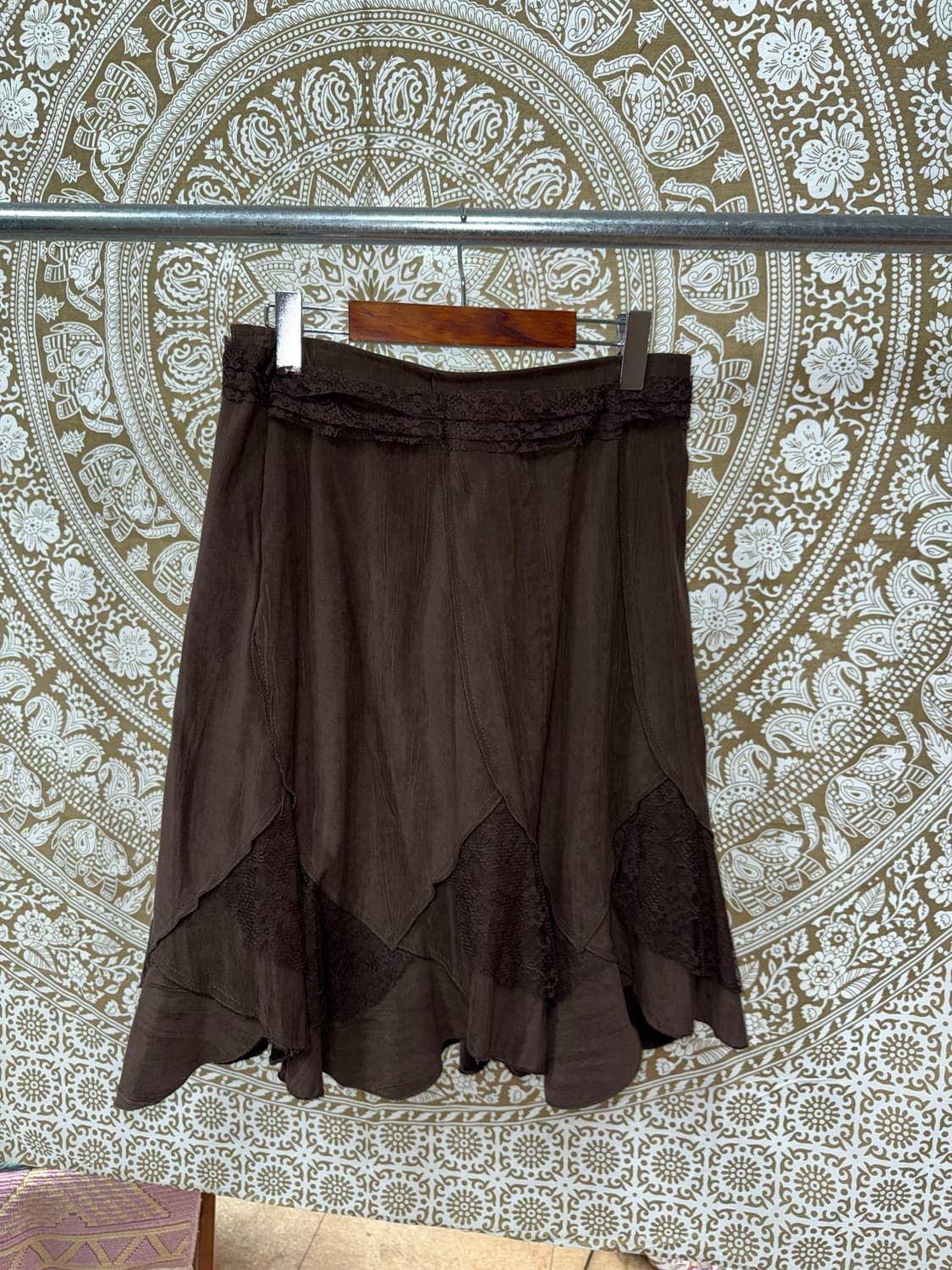 빈티지 여성 스웨이드 레이스 미니스커트  상품이미지5