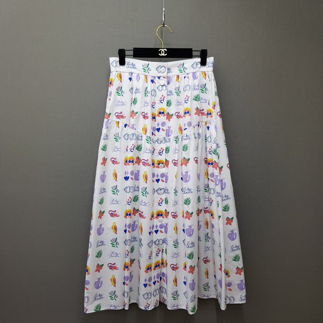 럭키슈에뜨 2022 컬러 프린트 코튼 롱 스커트 38사이즈 상품이미지1