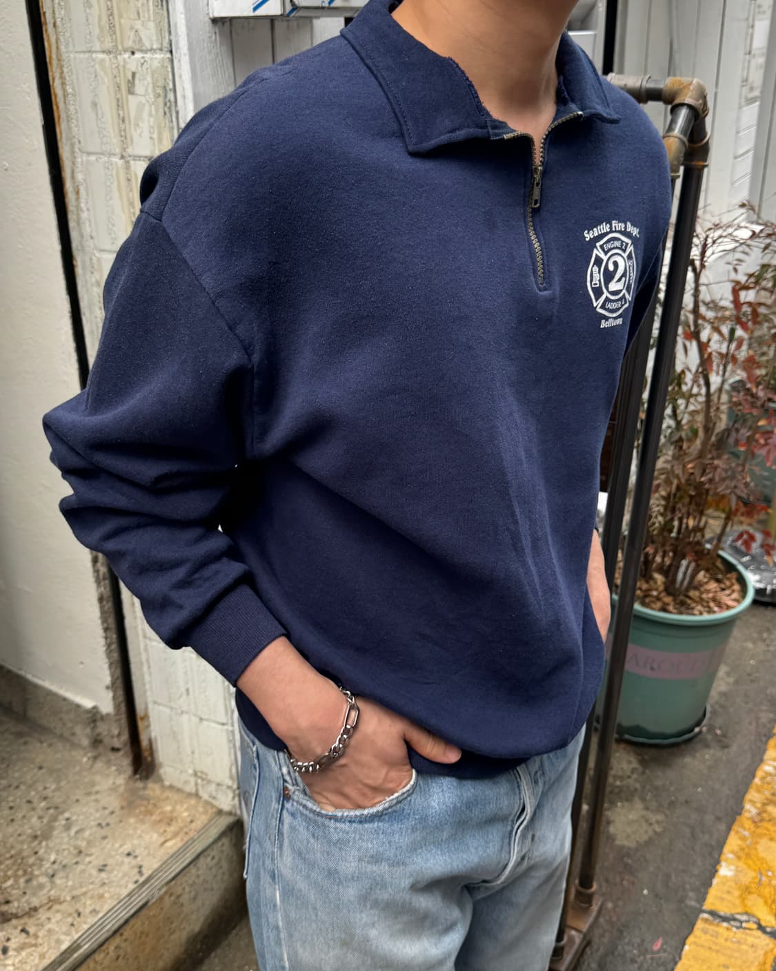 90s Jerzees 쿼터집업 카라맨투맨(T64) 상품이미지1