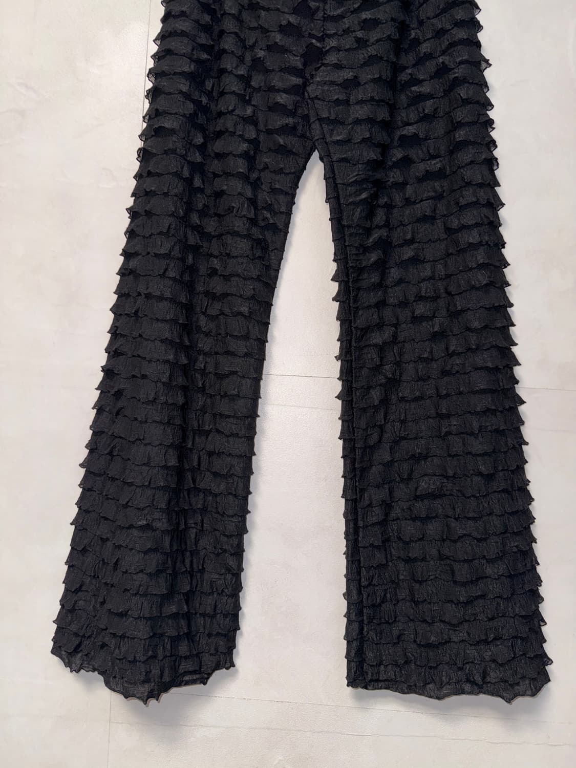 Black ruffle pleats banding wide pants  상품이미지4