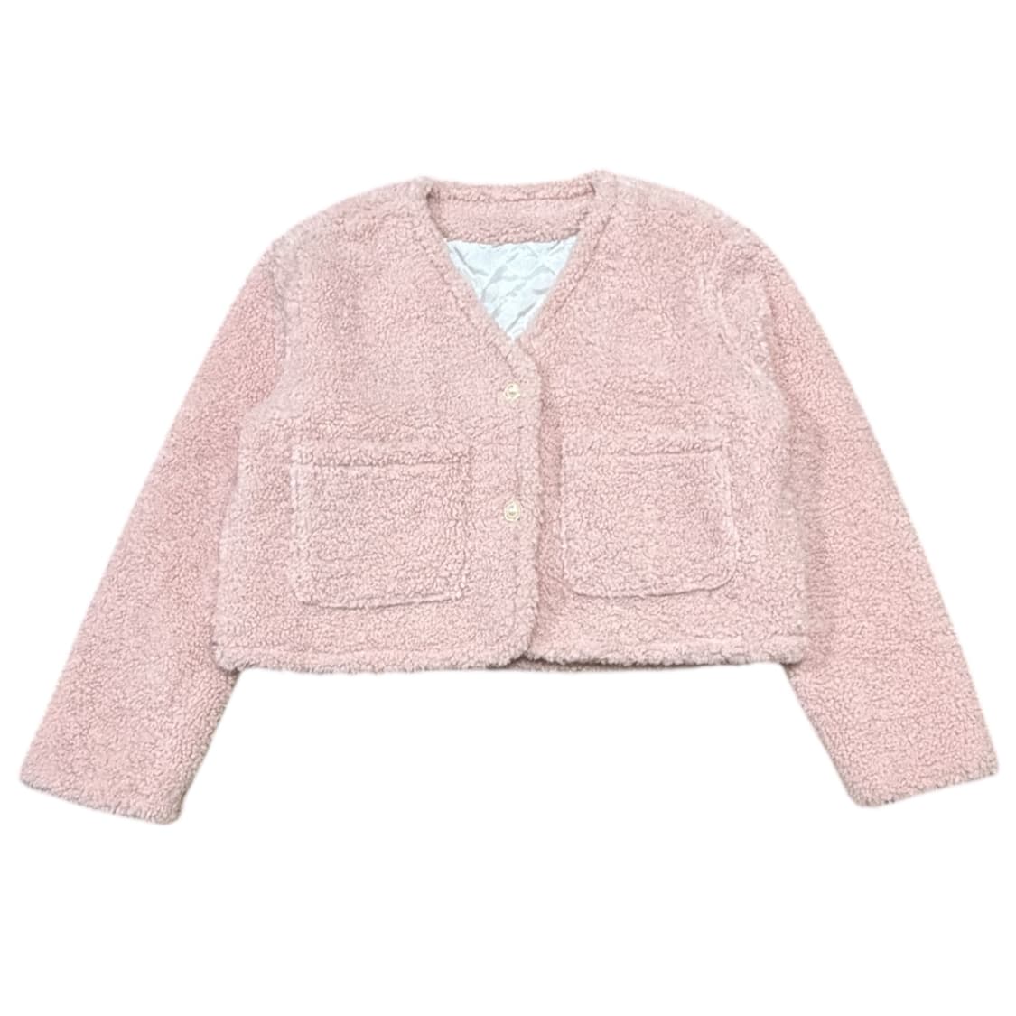 (W) 핑크 플리스 크롭 숏 패딩 자켓 상품이미지1