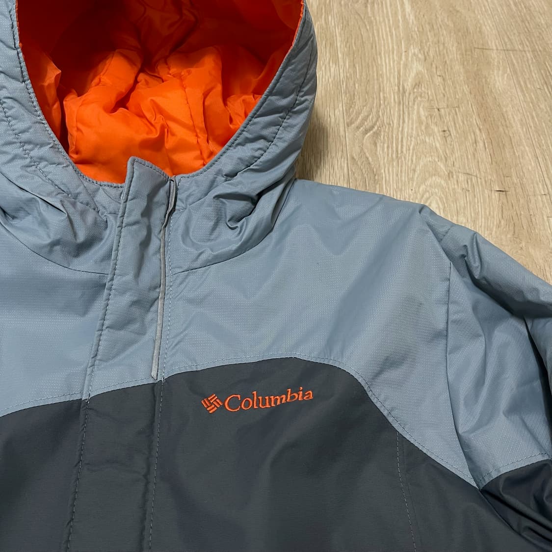 컬럼비아 키즈 배색 후드 바람막이 점퍼 [그레이] L/14-16 상품이미지4