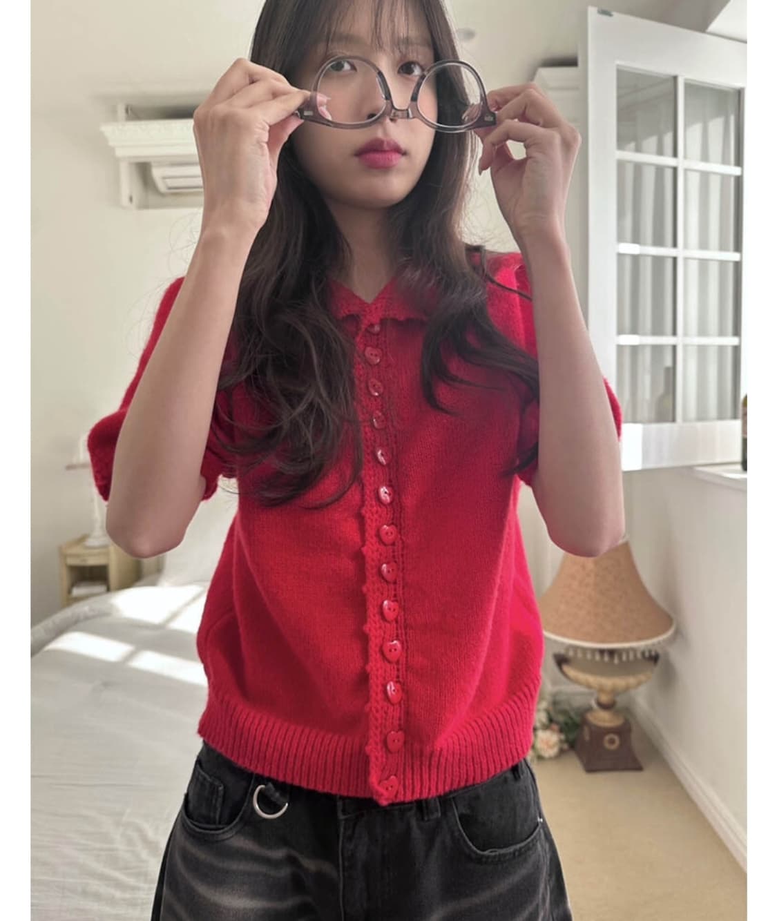 사토미 라디오 Heart puff 가디건 레드 상품이미지2