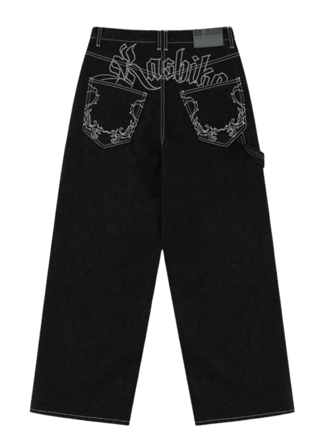 카시코 자수 논페이드 데님 팬츠 블랙 상품이미지1
