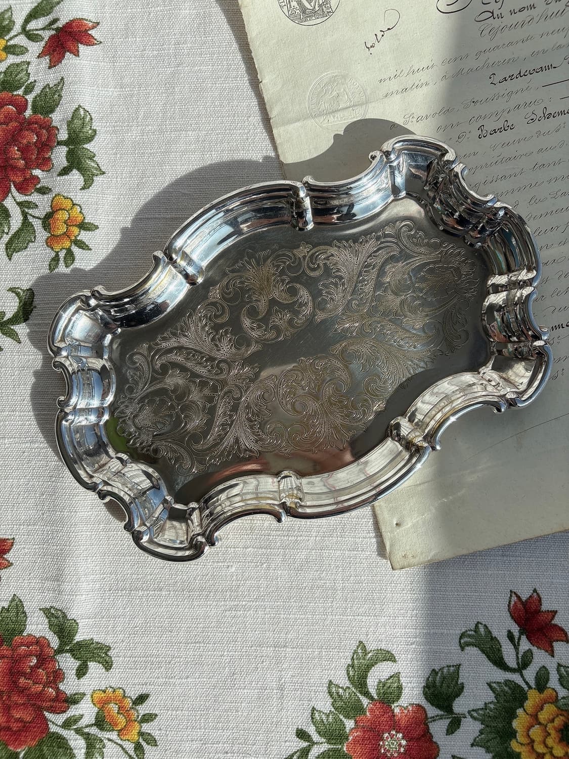 빈티지 실버플레이트 스캘럽림 트레이 상품이미지1