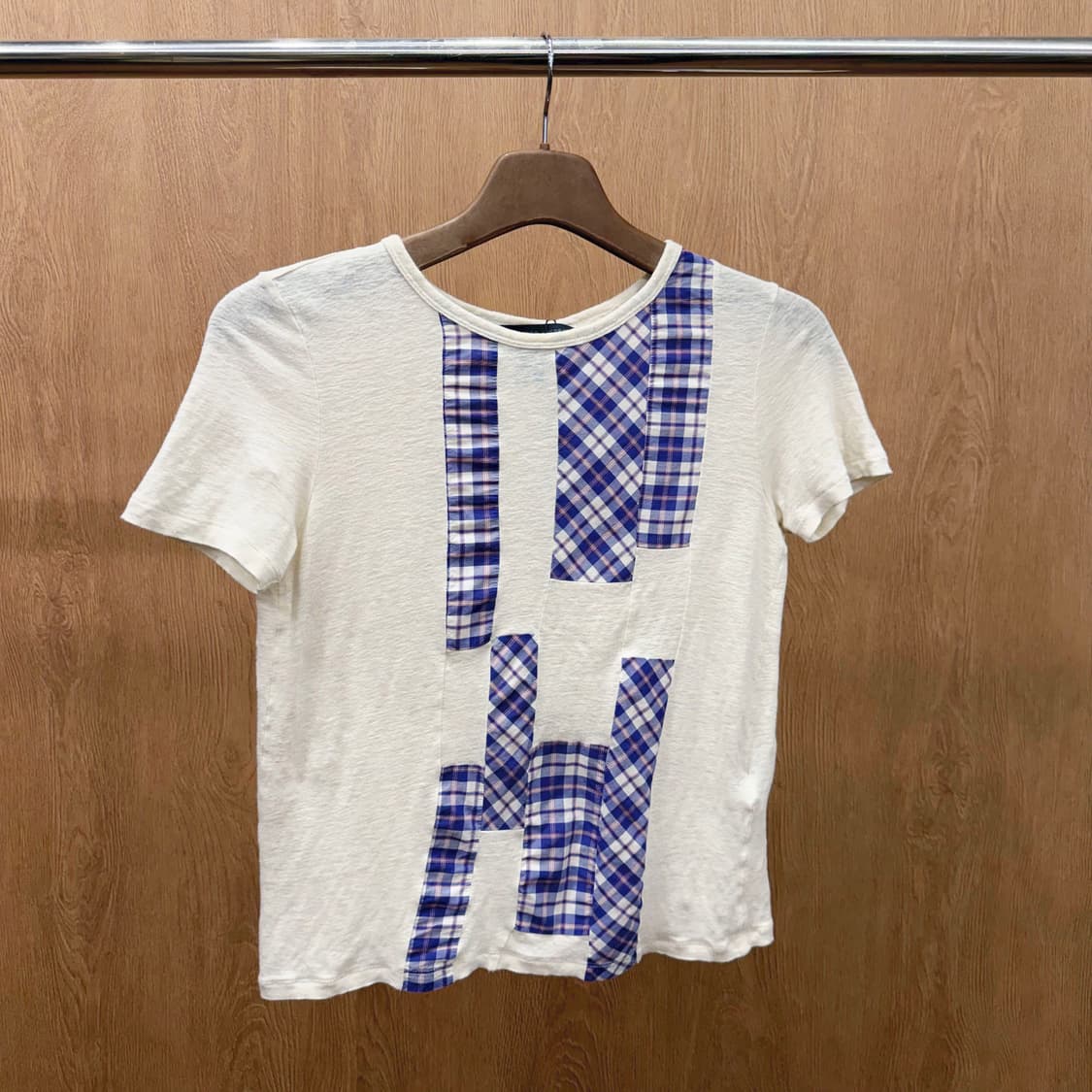 마크 제이콥스 반팔 티셔츠 체크 패치워크 배색 패널 루즈핏 아이보리 상품이미지2