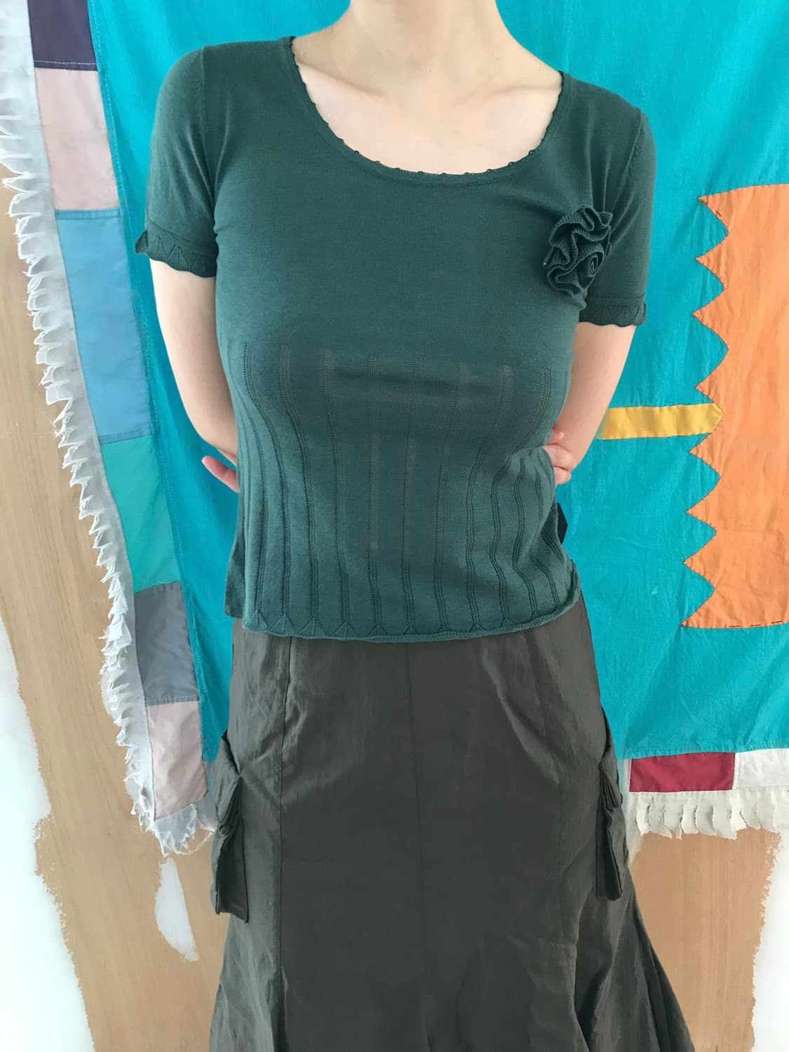 vintage rose green top 상품이미지3