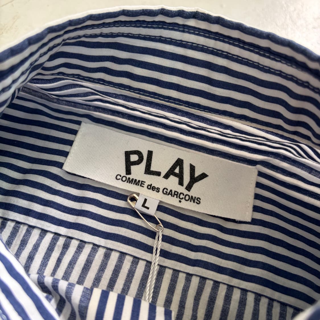 꼼데가르송 플레이 하트 와펜 스트라이프 셔츠 L 상품이미지5