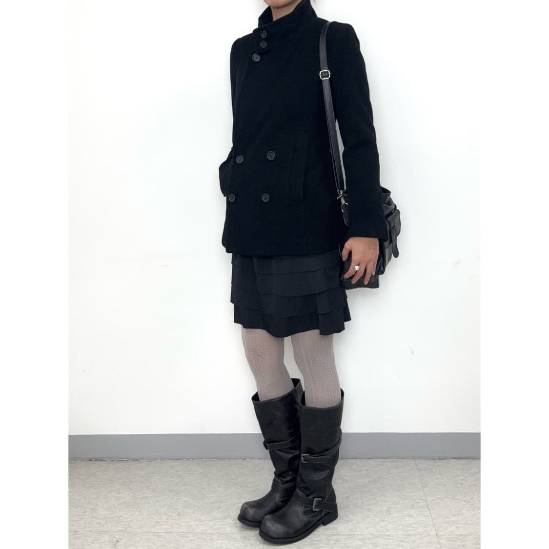 빈티지 블랙 하프 코트 상품이미지3