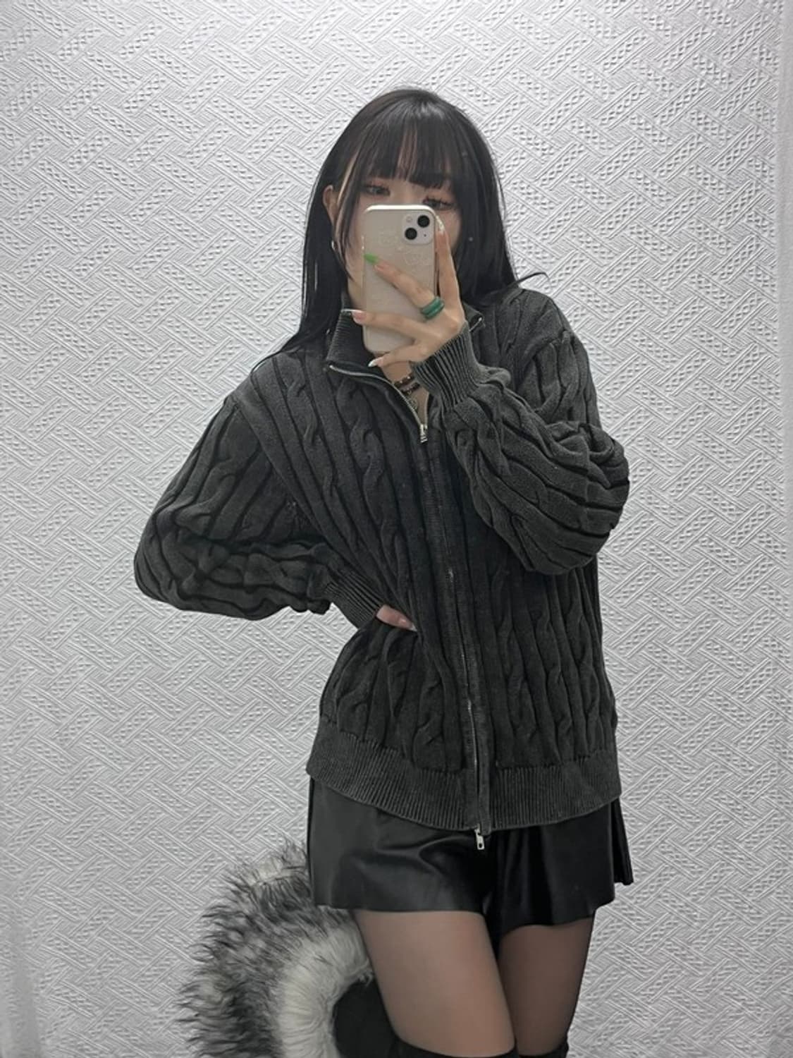 트릴리온 빈티지 아메카지 꽈배기 니트 집업 가디건 M C09305 상품이미지1