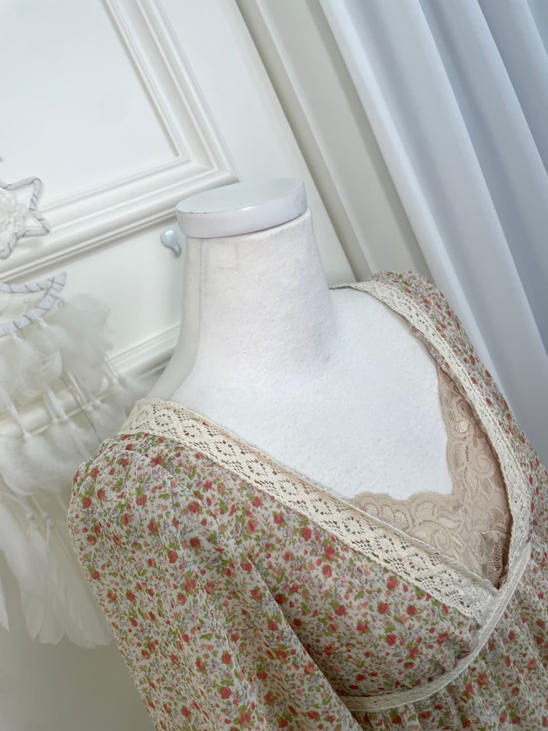 flower lace trim blouse&beige lace cotto 상품이미지6