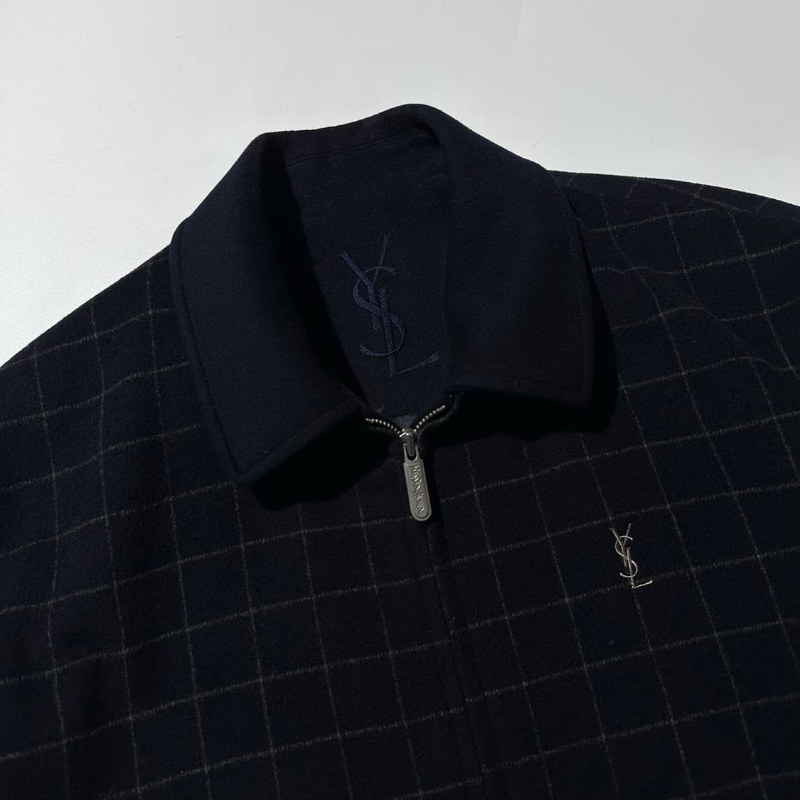 입생로랑 울 체크 블루종 자켓 네이비 상품이미지3